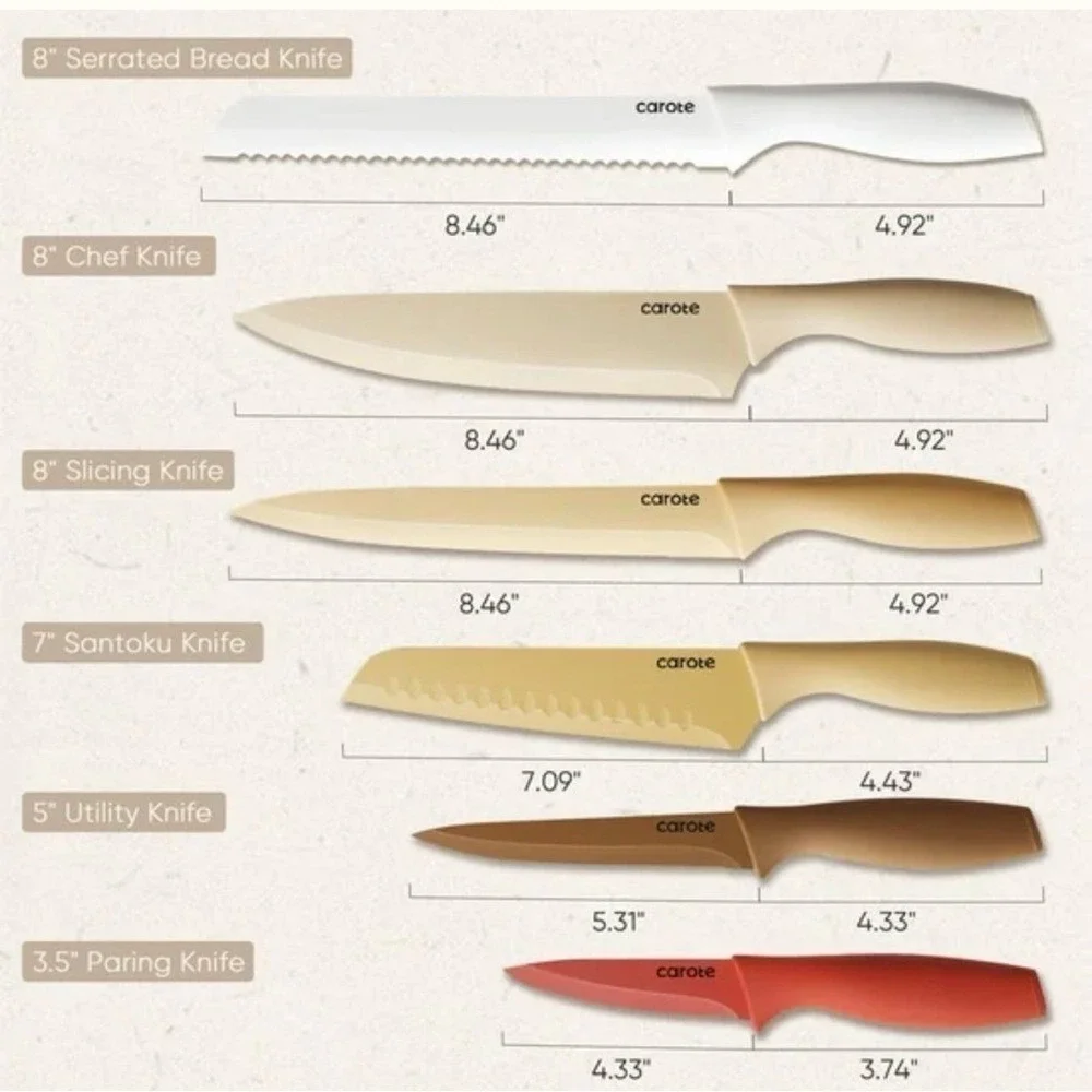Carote Knife‎ Set 12 Piece Neutral Colors Stainless Steel Ceramic Coating Knives
